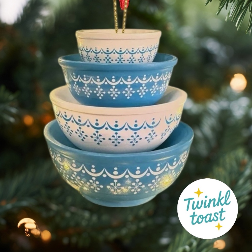 Pyrex Inspired Mixing Bowls - Snowflake blue - Ornaments by Twinkltoast